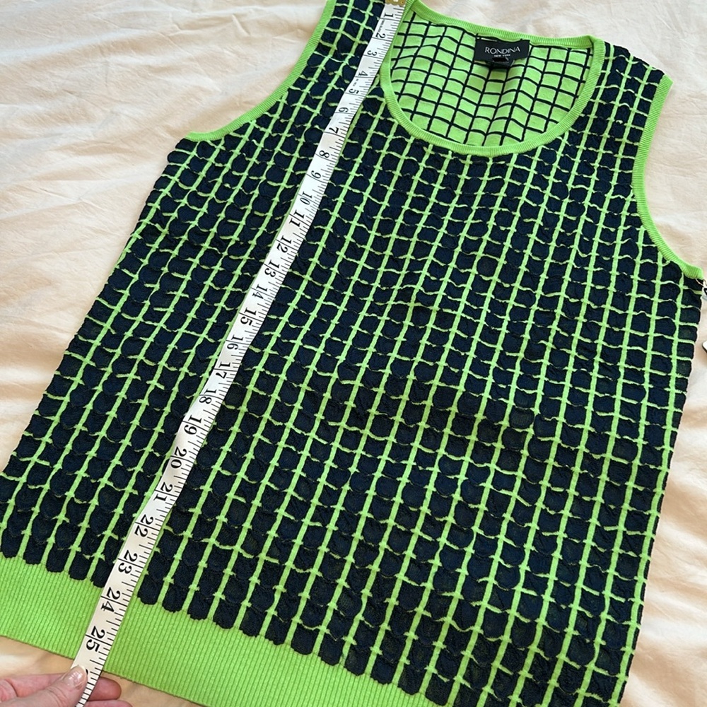 Rondina New York Grass Green and Navy Sleeveless Fitted Knit Tank Top NWT XL - Picture 9 of 9